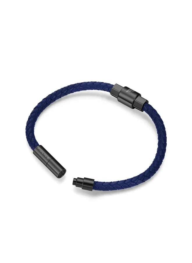 بوليس Geometric Stainless Steel Men’s Blue Leather Bracelet 200mm