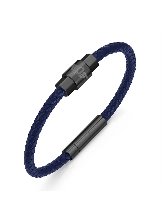 بوليس Geometric Stainless Steel Men’s Blue Leather Bracelet 200mm