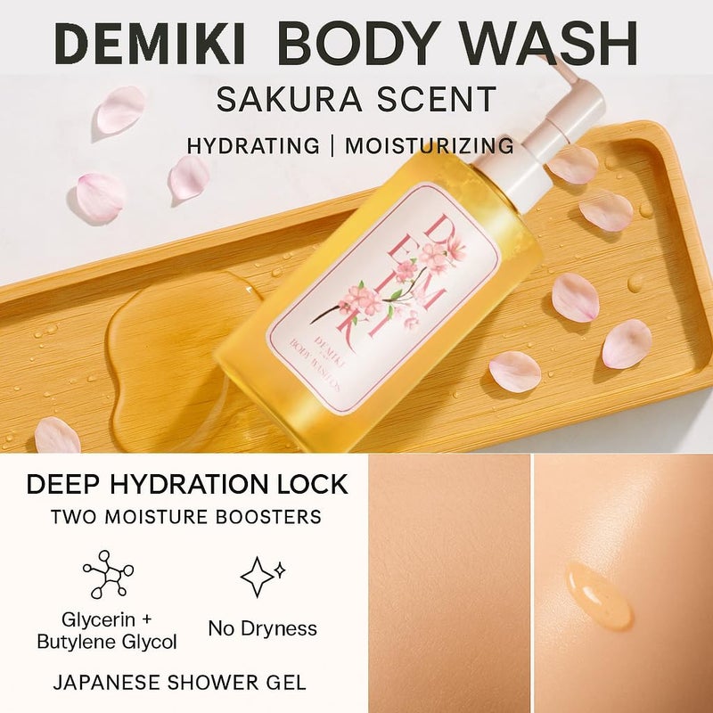 DEMIKI Body Wash Women Shower Gel for Dry and Sensitive SkinMoisturizing shower gel with Japanese Sakura ScentShower Gel of Sulfate FreeParaben Free pH Balanced Body Wash Natural Bodywash 10floz - Image 3