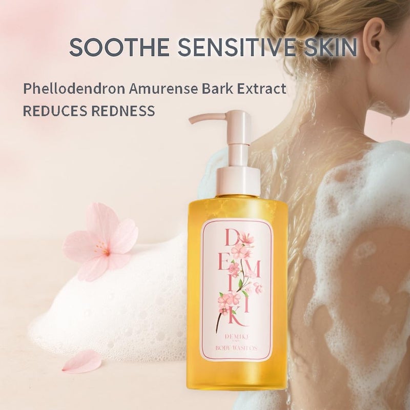 DEMIKI Body Wash Women Shower Gel for Dry and Sensitive SkinMoisturizing shower gel with Japanese Sakura ScentShower Gel of Sulfate FreeParaben Free pH Balanced Body Wash Natural Bodywash 10floz - Image 4
