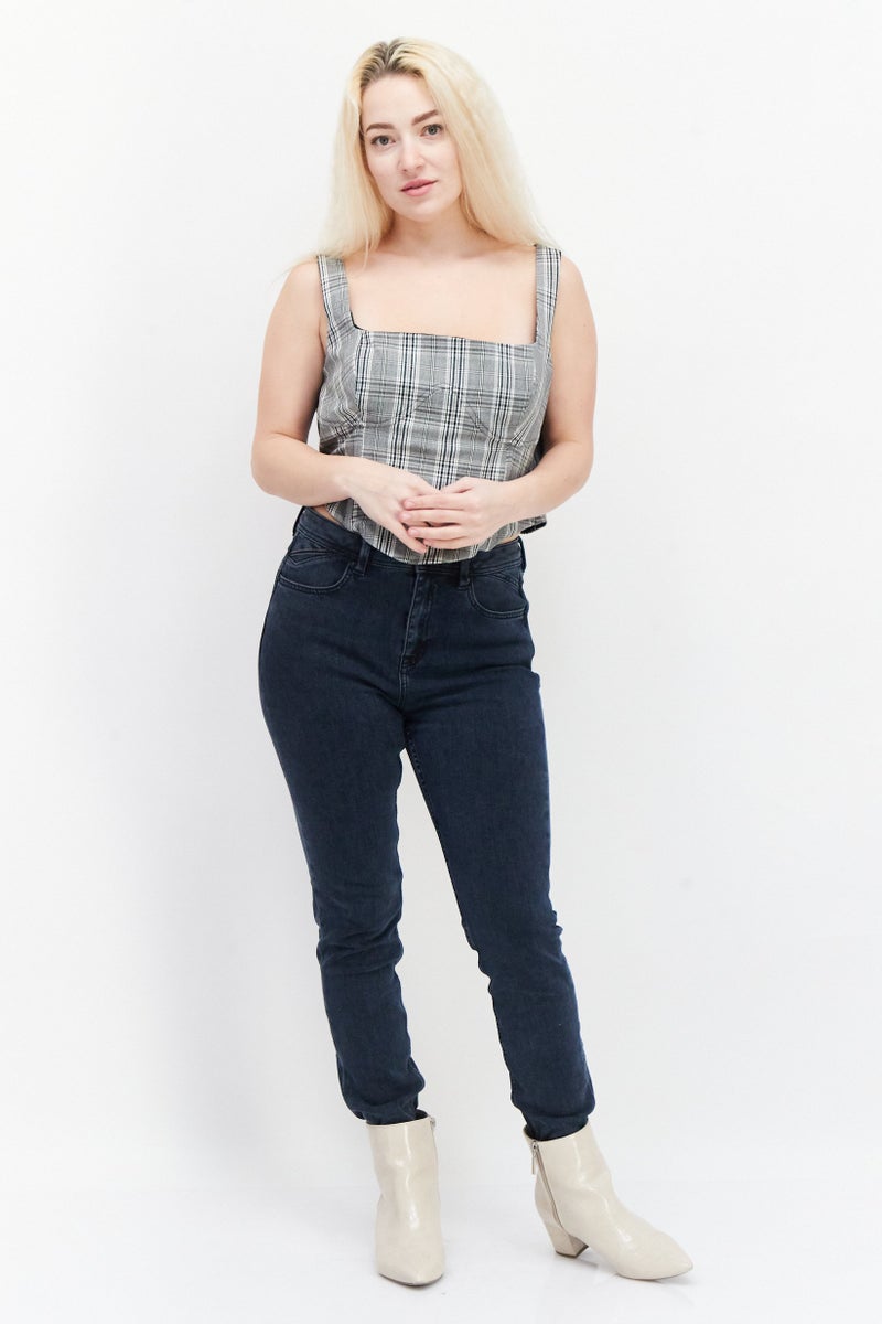 RIVER ISLAND Women Square Neck Sleeveless Checkered Crop Top, Multicolor - Image 3
