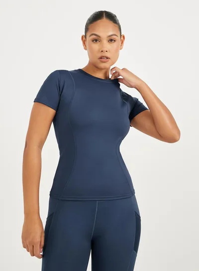 Styli Active Contour Stitch Detail Fitted Short Sleeve Top