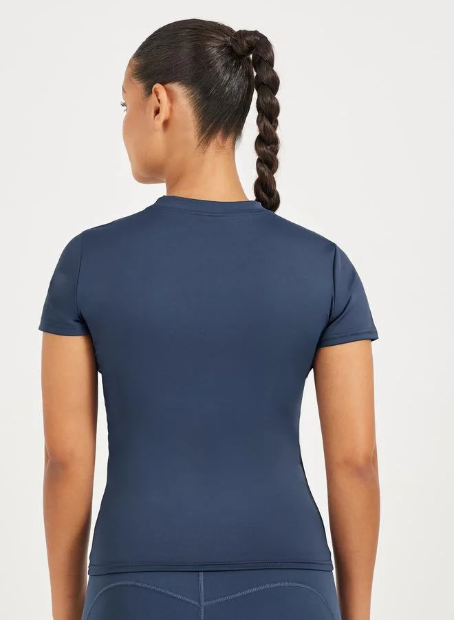 Styli Stitch Detail Fitted Short Sleeve Top
