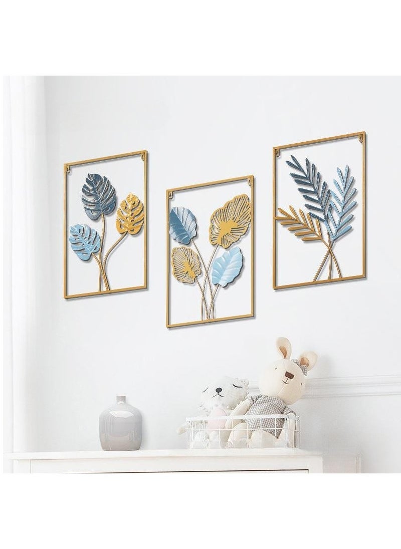 FASHION HOME - Home Decor Wall Metal Leaf 3D Iron Art Wall Sculptures Hanging Decorations Hollowed-out Picture with Gold Frame - Image 1