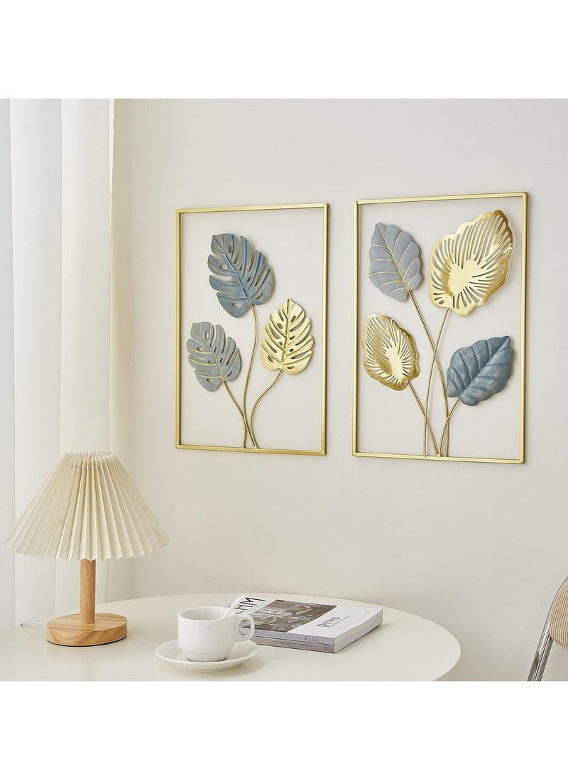 FASHION HOME - Home Decor Wall Metal Leaf 3D Iron Art Wall Sculptures Hanging Decorations Hollowed-out Picture with Gold Frame - Image 1