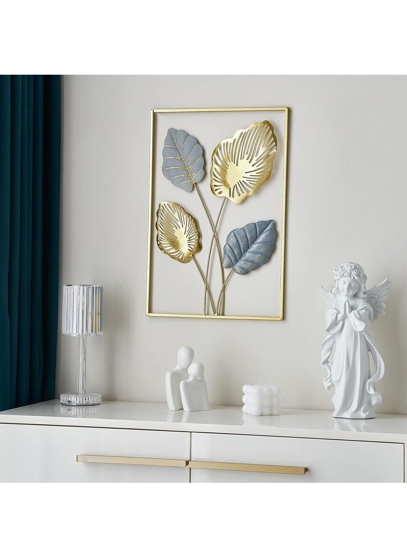 FASHION HOME - Home Decor Wall Metal Leaf 3D Iron Art Wall Sculptures Hanging Decorations Hollowed-out Picture with Gold Frame - Image 1