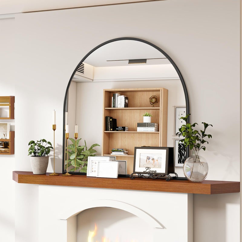 VooBang Wide Arched Wall Mirror, 31 x 32 inch Arch Bathroom Mirror, Wall Mounted Vanity Mirror with Arch Metal Frame, Modern Bathroom Vanity Mirror for Bedroom, Living Room, Hanging or Leaning, Black - Image 1