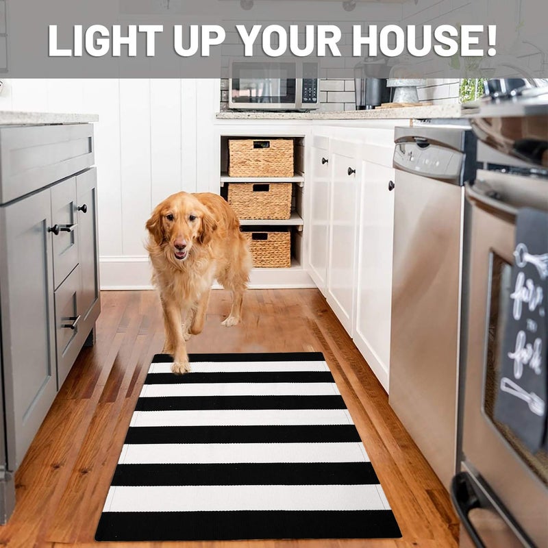 IOHOUZE Black Beige Striped Rug -2.3'x3.6' Front Door Rugs Outdoor, Small Washable Area Rug for Front Porch, Spring Summer Welcome Mats Outdoor Indoor, Doormat for Entryway Porch Entrance - Image 3