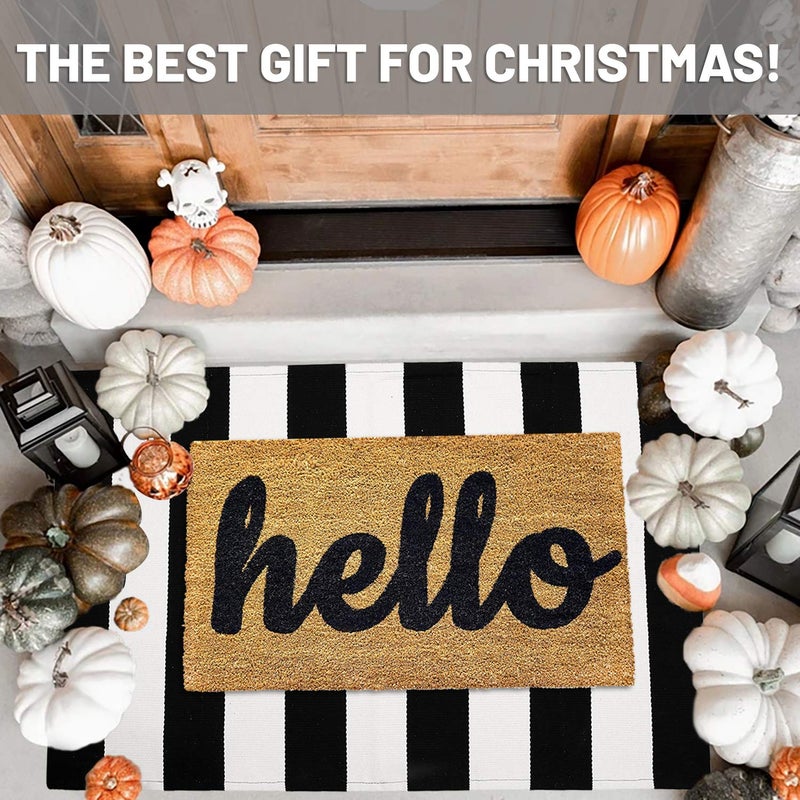 IOHOUZE Black Beige Striped Rug -2.3'x3.6' Front Door Rugs Outdoor, Small Washable Area Rug for Front Porch, Spring Summer Welcome Mats Outdoor Indoor, Doormat for Entryway Porch Entrance - Image 2