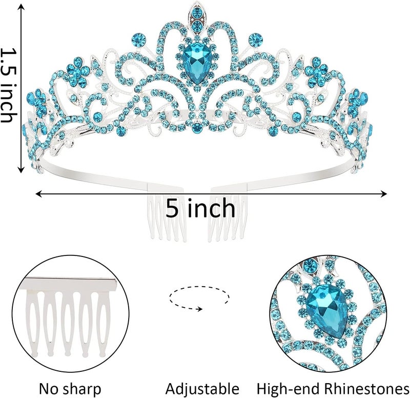 Velscrun Birthday Crowns for Women, Tiaras and Crown for Women, Tiara for Women Birthday Queen, Birthday Crown and Sash for Women, Blue Rhinestone Queen Tiara with Birthday Girl Sash, Birthday Princess Tiara - Image 4
