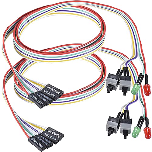 Warmstor 2 Pack Desktop Computer Case Motherboard On/Off/Reset/HDD Switch Power Cord PC Power Button Switch Power SW Cable ATX Case Front Bezel Wire with Red Green LED Indicator Light 2-Pin 27-inch - Image 1