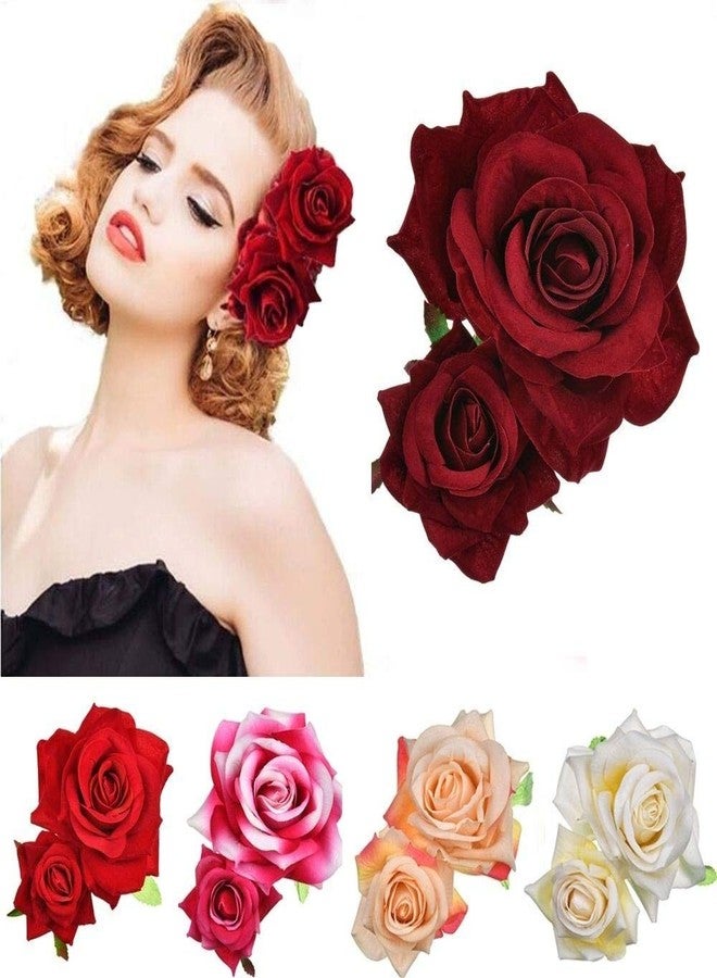SENYAZON Ladies Handmade Flannel Elegant Pink Red Rose Hairpin Hair Clips Bridesmaid Head Piece Bridal Flower Hiar Clip (ORANGE) - Image 1