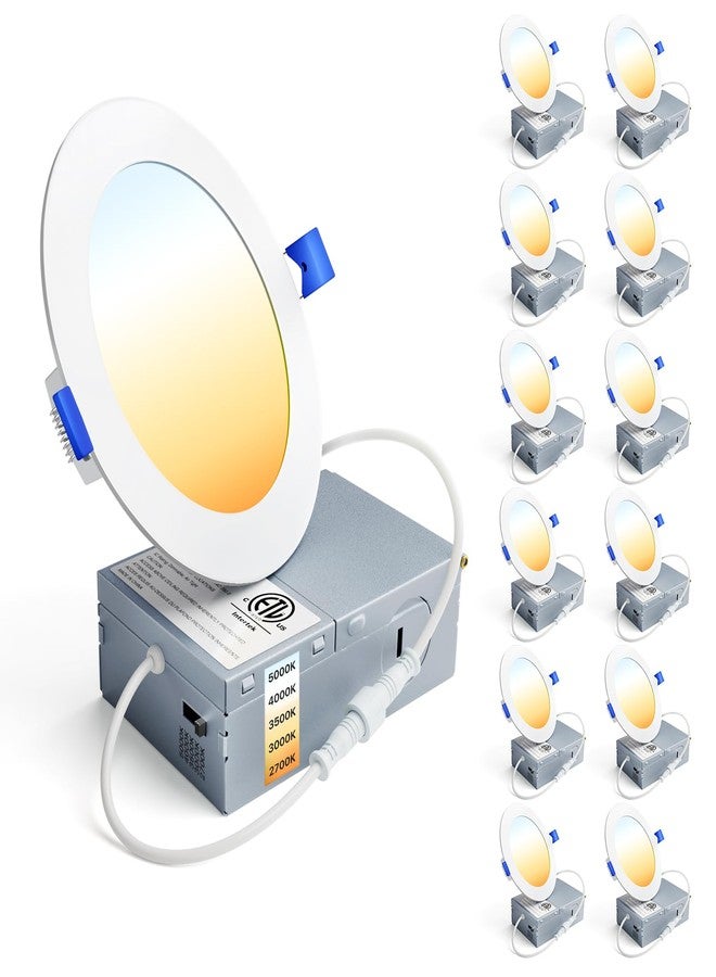 Ensenior 12 Pack 4 Inch Ultra-Thin LED Recessed Light with Junction Box, 2700K/3000K/3500K/4000K/5000K Selectable, 9W 75W Eqv, Dimmable, 750LM High Brightness - ETL and Energy Star Certified - Image 1