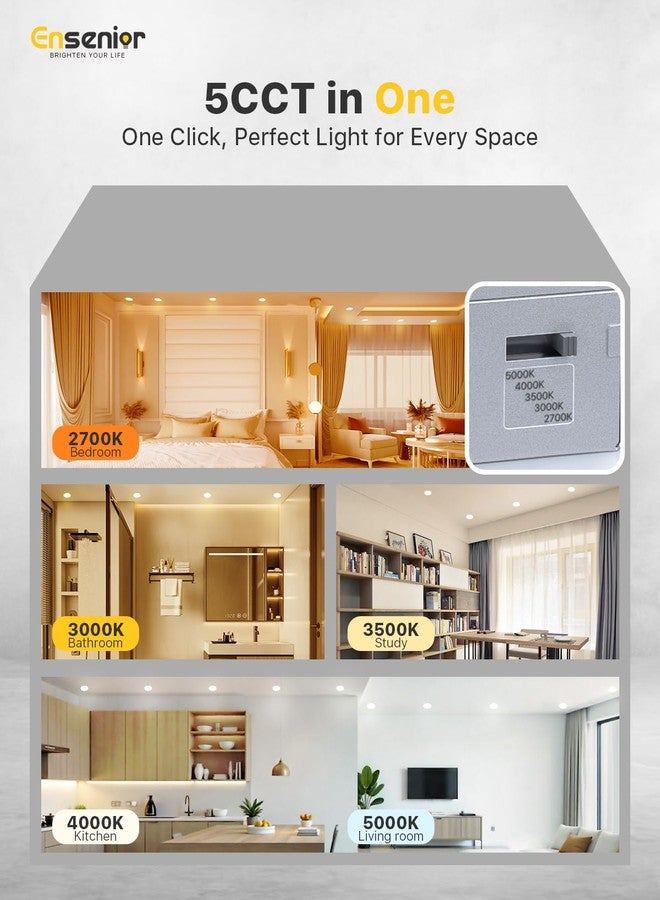 Ensenior 12 Pack 4 Inch Ultra-Thin LED Recessed Light with Junction Box, 2700K/3000K/3500K/4000K/5000K Selectable, 9W 75W Eqv, Dimmable, 750LM High Brightness - ETL and Energy Star Certified - Image 3