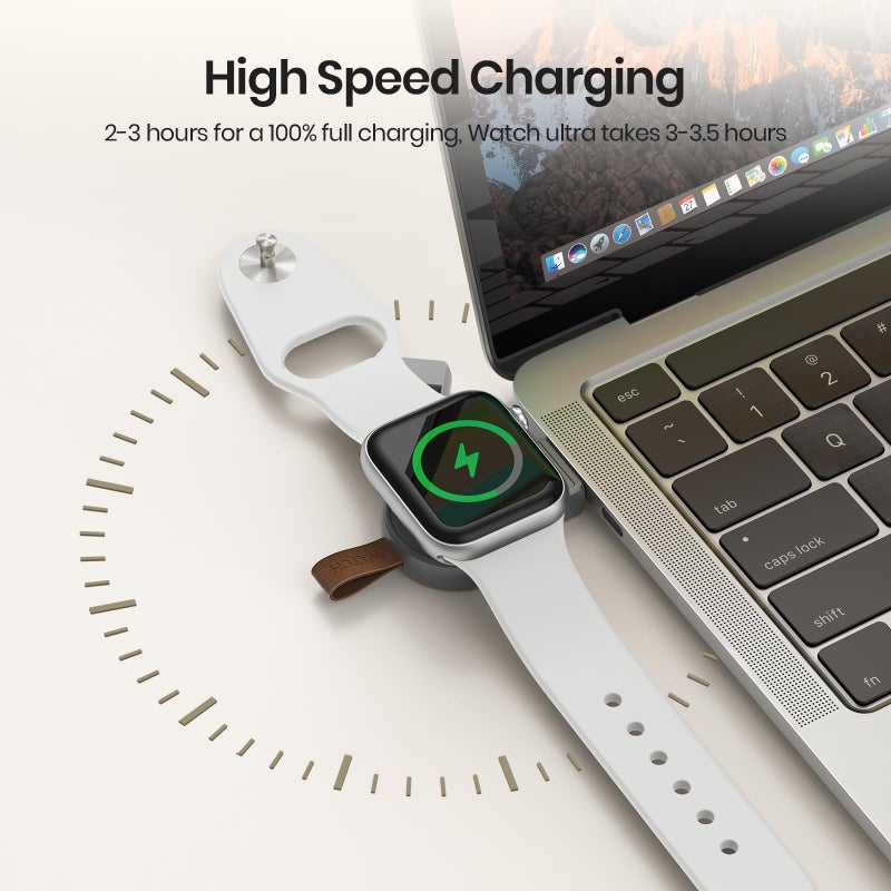 NEWDERY Charger for Apple Watch Portable iWatch USB Wireless Charger, Travel Cordless Charger with Light Weight Magnetic Quick Charge for Apple Watch Ultra 2 Series10 9 8 7 6 5 4 3 2 SE, Gray Titanium - Image 4