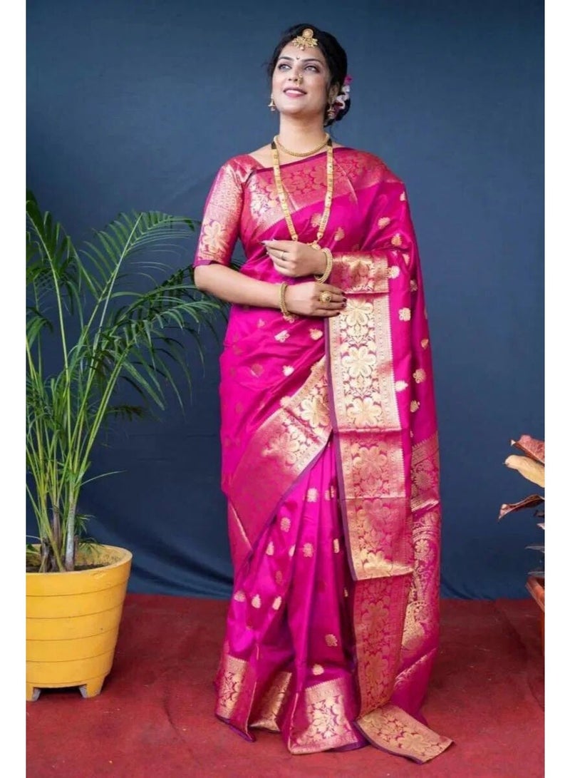 Premium Soft Lichi Silk Saree with Rich Jacquard Pallu & Traditional Weaving |Fall & Pico Stitched - Image 2