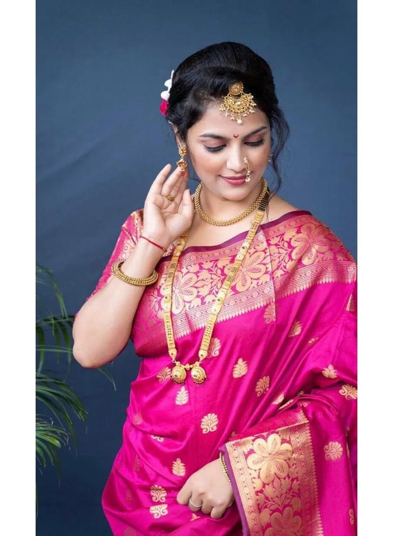 Premium Soft Lichi Silk Saree with Rich Jacquard Pallu & Traditional Weaving |Fall & Pico Stitched - Image 4