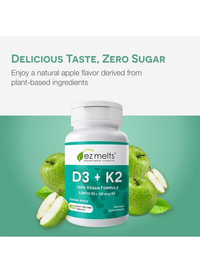 EZ Melts D3 K2 Vitamin 5000 Iu Dissolvable Tablets K2 D3 Vitamin Supplement 5000 Iu To Promote Healthy Calcium Absorption Vegan Vitamin D3 K2 Vitamin D3 With 120Mcg Of Vitamin K2 Mk790 Ct. - Image 5