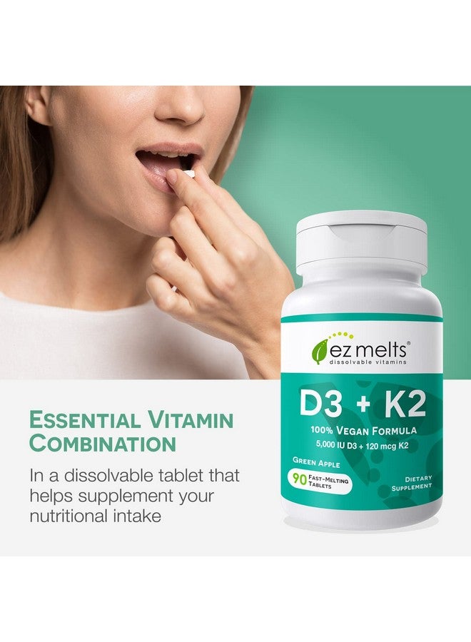 EZ Melts D3 K2 Vitamin 5000 Iu Dissolvable Tablets K2 D3 Vitamin Supplement 5000 Iu To Promote Healthy Calcium Absorption Vegan Vitamin D3 K2 Vitamin D3 With 120Mcg Of Vitamin K2 Mk790 Ct. - Image 3