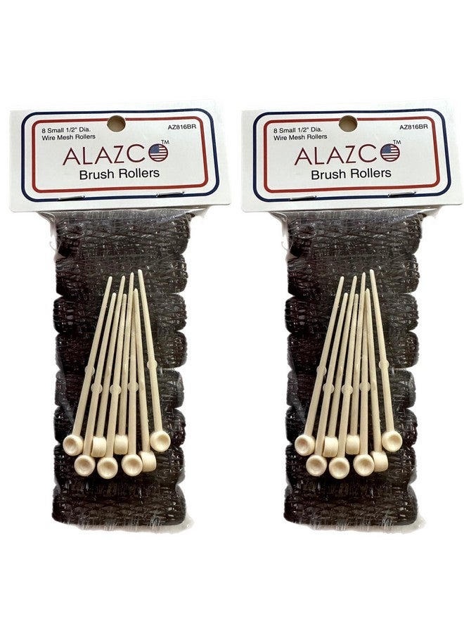 ALAZCO 16 pc Vintage Style Hair Roller Mini Small Brush Rollers Mesh Curlers Bristles 2"x 1/2" Flexible Locking Pins Small Curls Short Hair - Image 1