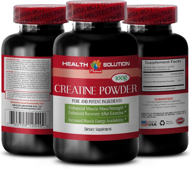 Health Solution Prime كرياتين مونوهيدرات عضوي مسحوق كرياتين 100 جرام يعزز نمو العضلات كرياتين مونوهيدرات مسحوق كرياتين ميكرونيزيد كرياتين مونوهيدرات 5 جرام مسحوق كرياتين ميكرونيزيد 1 زجاجة - Image 1
