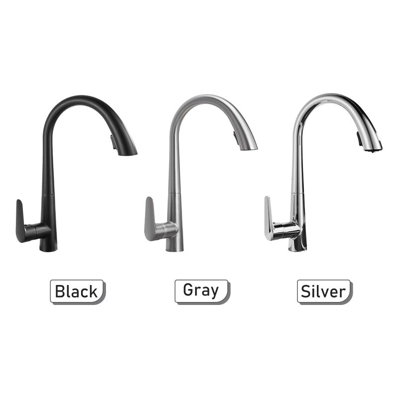 Pull Out Kitchen Faucet: Grey, 23.62Inch Pull-out Hose - Upgraded Integrated Cast Handle, Dual Spray Models, 360°Swivel, Leak-proof Ceramic Valve for Home Kitchen Sink - Image 3