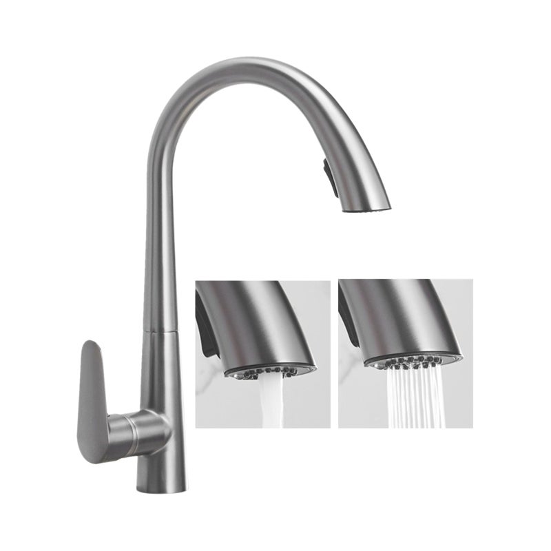 Pull Out Kitchen Faucet: Grey, 23.62Inch Pull-out Hose - Upgraded Integrated Cast Handle, Dual Spray Models, 360°Swivel, Leak-proof Ceramic Valve for Home Kitchen Sink - Image 2