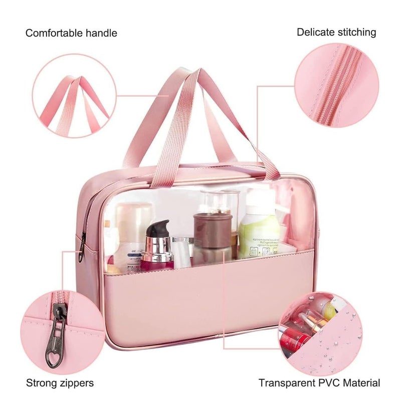 KERFORA Waterproof Cosmetic Bag Set of 3 Clear Frosted PVC Toiletry Pouch Portable Makeup Organizer for Women and Girls SemiTransparent Travel Organizers with Sturdy Zipper - Image 3