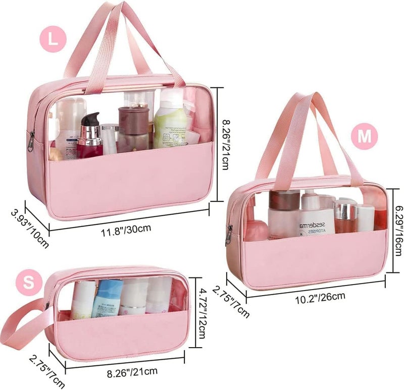 KERFORA Waterproof Cosmetic Bag Set of 3 Clear Frosted PVC Toiletry Pouch Portable Makeup Organizer for Women and Girls SemiTransparent Travel Organizers with Sturdy Zipper - Image 2
