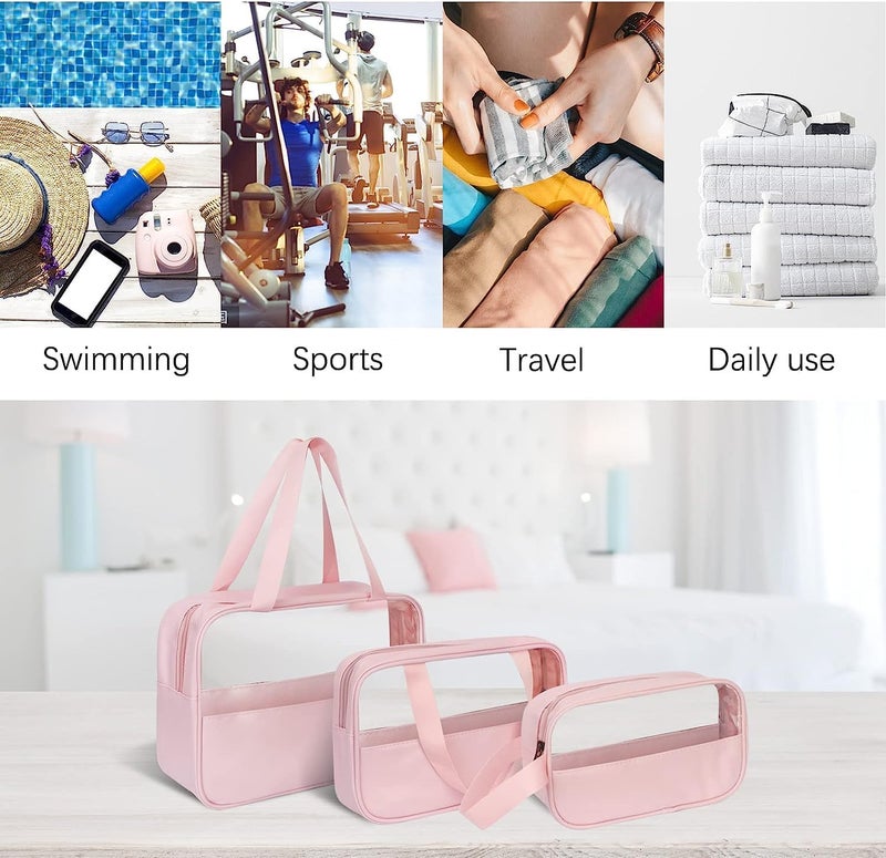 KERFORA Waterproof Cosmetic Bag Set of 3 Clear Frosted PVC Toiletry Pouch Portable Makeup Organizer for Women and Girls SemiTransparent Travel Organizers with Sturdy Zipper - Image 5