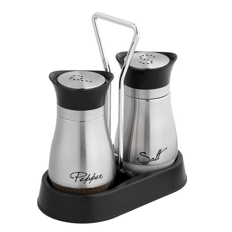 Wartter Stainless Steel and Glass Salt and Pepper Shaker Sets with Holder SLIVER