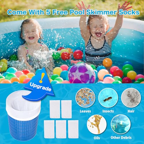 MUWOOB Above Ground Pool Skimmer with 5 Pool Skimmer Socks, Wall Mount Pool Surface Skimmer with Hose and Basket, Adjustable Floating Pool Filter, Automatically Cleans and Removes Pool Surfaces Leaves - Image 3