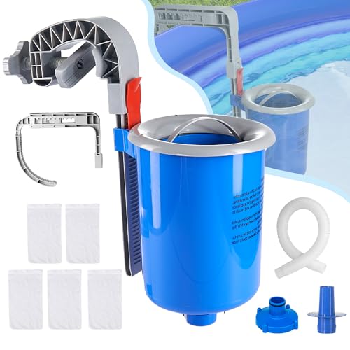 MUWOOB Above Ground Pool Skimmer with 5 Pool Skimmer Socks, Wall Mount Pool Surface Skimmer with Hose and Basket, Adjustable Floating Pool Filter, Automatically Cleans and Removes Pool Surfaces Leaves - Image 1