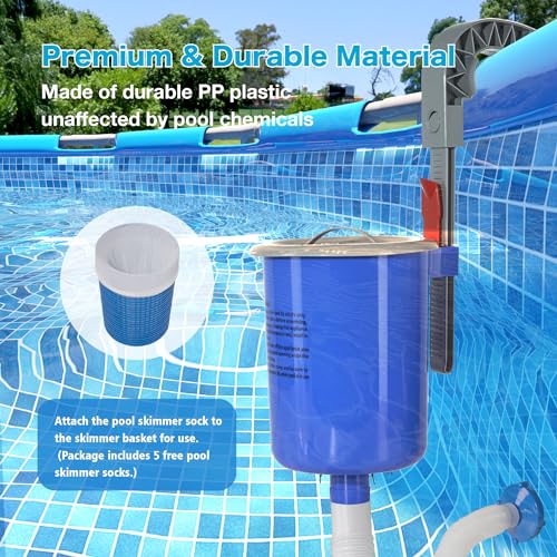MUWOOB Above Ground Pool Skimmer with 5 Pool Skimmer Socks, Wall Mount Pool Surface Skimmer with Hose and Basket, Adjustable Floating Pool Filter, Automatically Cleans and Removes Pool Surfaces Leaves - Image 5