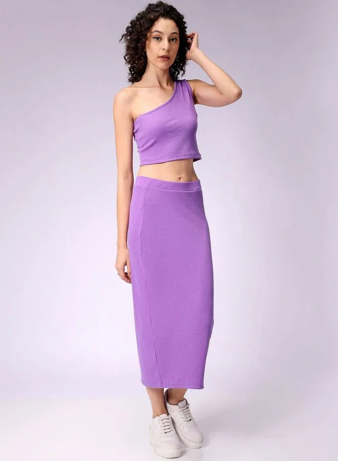 Women Regular Fit Solid Sleeveless Mid Rise Top and Skirt Co-Ord Set