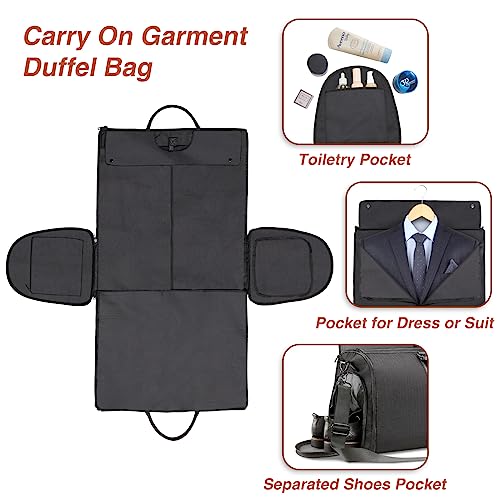 ZRSUN Garment Bag for Travel, Carry On Garment bag, Convertible Duffel Bag with Shoe Compartment, Perfect for Business Trips and Weekend Getaways, Black - Image 4