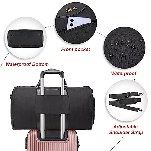 ZRSUN Garment Bag for Travel, Carry On Garment bag, Convertible Duffel Bag with Shoe Compartment, Perfect for Business Trips and Weekend Getaways, Black - Image 5