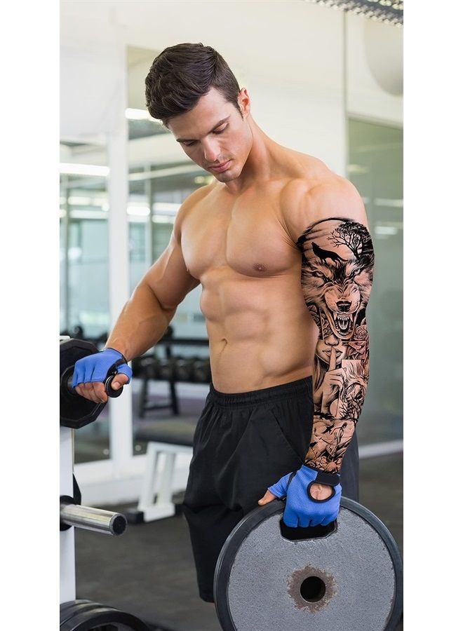 Aresvns Halloween Sleeve Tattoo Temporary, 12Pcs Full Arm Fake Tattoos for adults, Large Fake Tattoos That Look Real for Halloween Party Travel (Large)