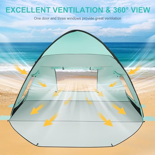 TOBTOS UPF 50+ Easy Pop Up Beach Tent 3-4 Person Sun Shelter Instant Automatic Beach Shade, Portable Sunshade with Extendable Floor (Mint Green) - Image 3