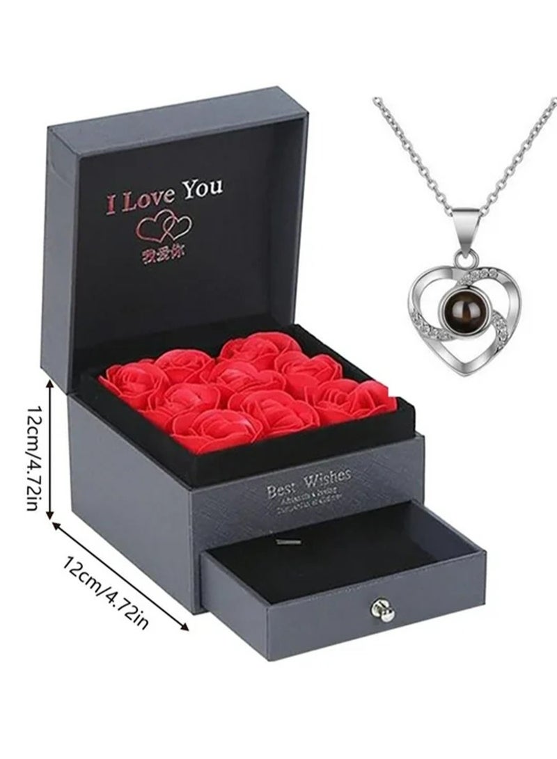 Eternal Real Rose Gift Boxes, Forever Flower Box with Love You Heart Necklace in 100 Languages for Valentine's Day, Romantic Birthday Gift, Anniversary, Mother's Day - Image 2