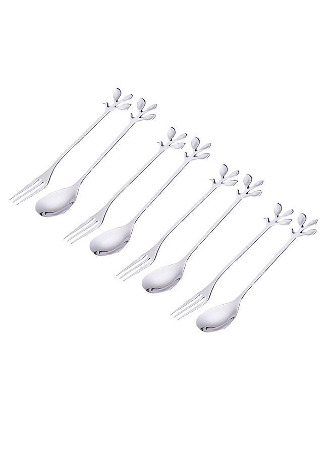 NIBEMINENT 8-Piece Fruit & Dessert Fork Spoon Set Silver - Image 1