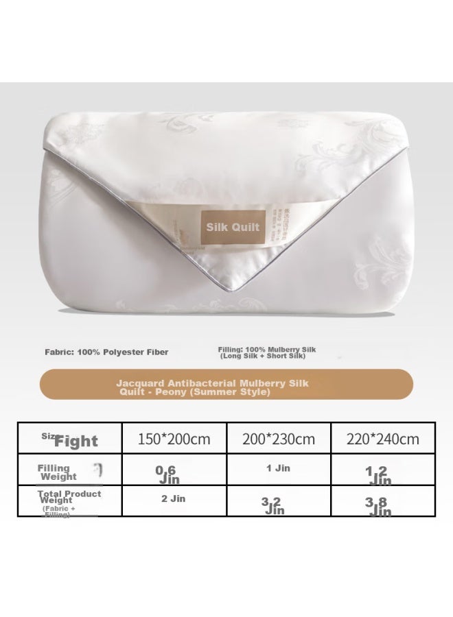 Peony, Antibacterial, 100% Mulberry Silk, All-Season Comforter, Approximately 3.2 Jin, 200*230Cm, White - Image 1