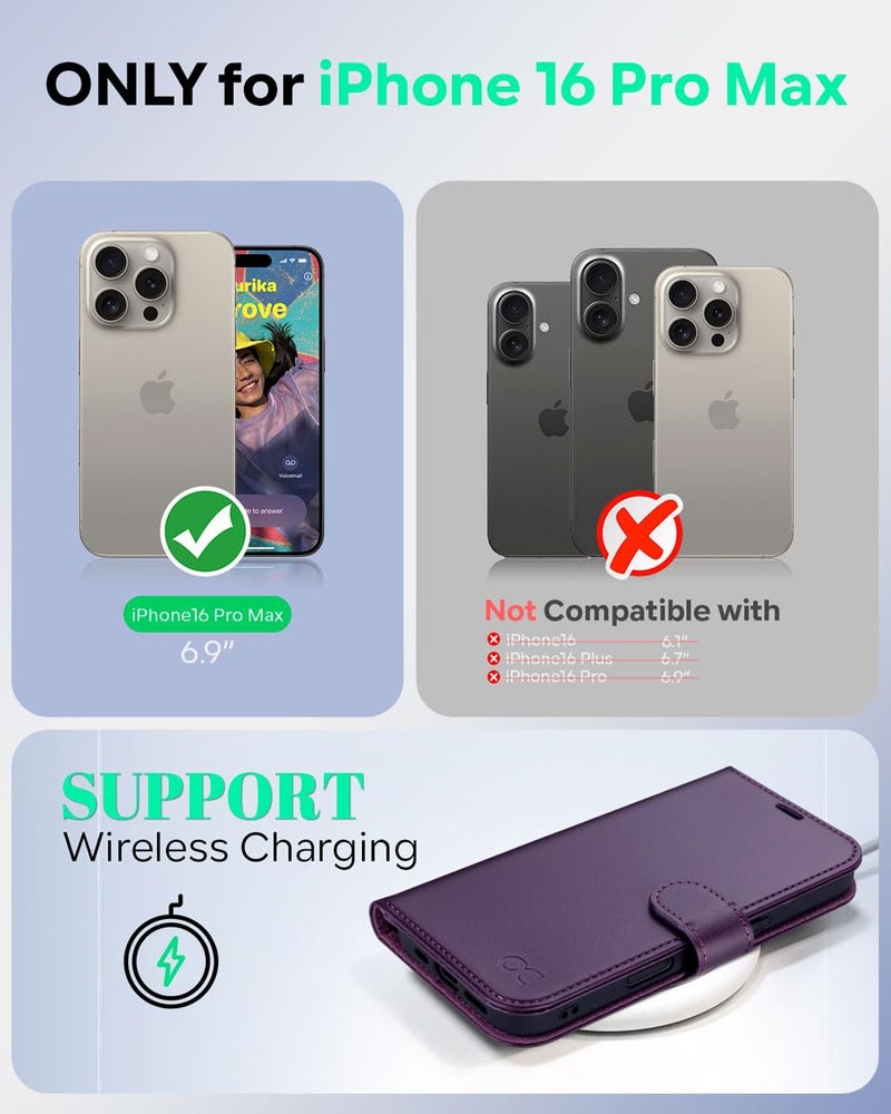 OCASE Compatible with iPhone 16 Pro Max Wallet Case, PU Leather Flip Folio Case with Card Holders RFID Blocking Kickstand [Shockproof TPU Inner Shell] Phone Cover 6.9 Inch 2024, Dark Purple - Image 2