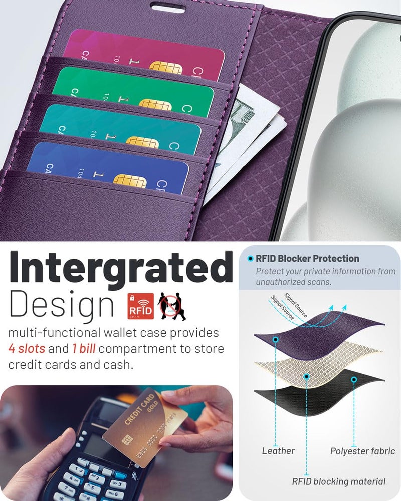 OCASE Compatible with iPhone 16 Pro Max Wallet Case, PU Leather Flip Folio Case with Card Holders RFID Blocking Kickstand [Shockproof TPU Inner Shell] Phone Cover 6.9 Inch 2024, Dark Purple - Image 3