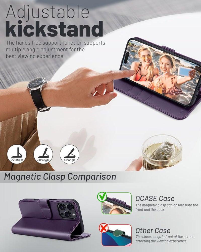 OCASE Compatible with iPhone 16 Pro Max Wallet Case, PU Leather Flip Folio Case with Card Holders RFID Blocking Kickstand [Shockproof TPU Inner Shell] Phone Cover 6.9 Inch 2024, Dark Purple - Image 4