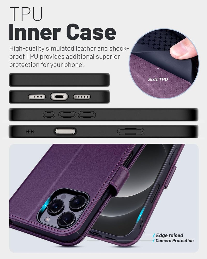 OCASE Compatible with iPhone 16 Pro Max Wallet Case, PU Leather Flip Folio Case with Card Holders RFID Blocking Kickstand [Shockproof TPU Inner Shell] Phone Cover 6.9 Inch 2024, Dark Purple - Image 5