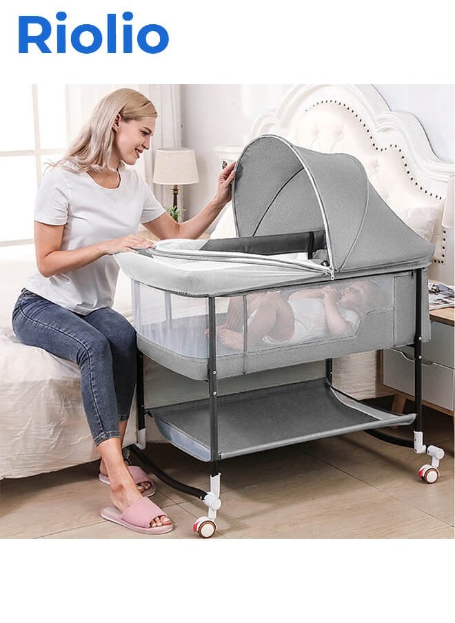 Riolio Baby Bassinets, 4 in 1 Portable Bassinet with Storage Basket for Newborns Infant  - Image 1
