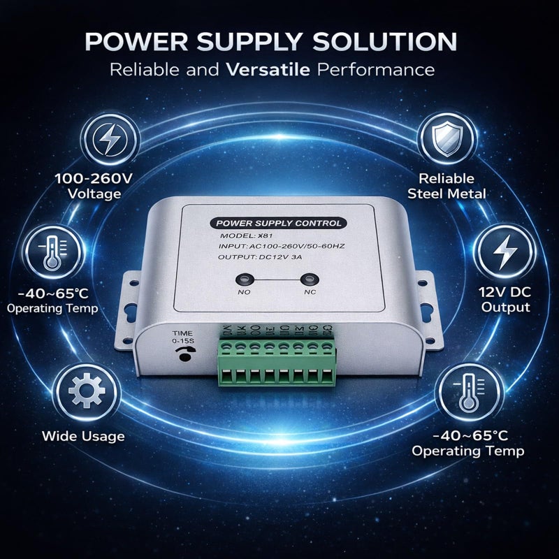Steel Surface Mount Access Control Power Supply 12V 3A 30W Adjustable Delay - Image 3