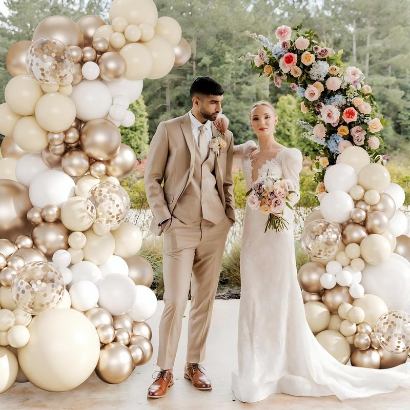 LANGASQUE White Sand Champagne Gold Balloon Arch Kit, 143Pcs Metallic Champagne Gold Neutral Balloons Garland Arch Kit Confetti Balloons for First Communion Anniversary Engagement Wedding Birthday Decorations - Image 2