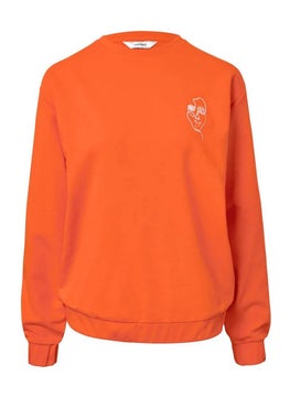 Tchibo Women Round Neck Long Sleeves Embroidered Sweatshirt, Orange  - Image 2